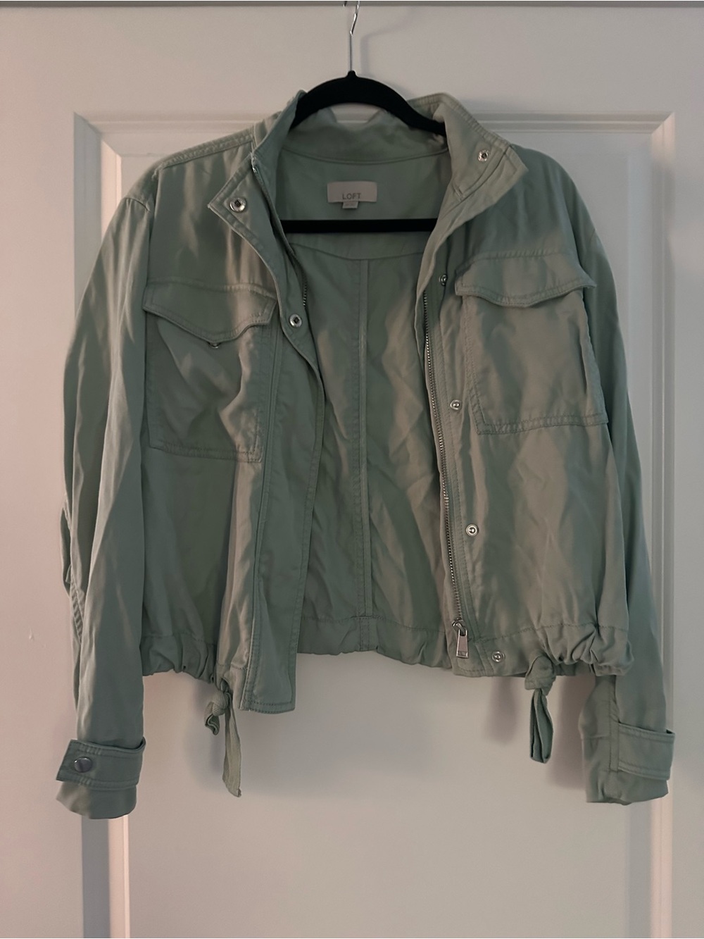 LOFT Sage Green Utility Jacket with Drawstring Hem